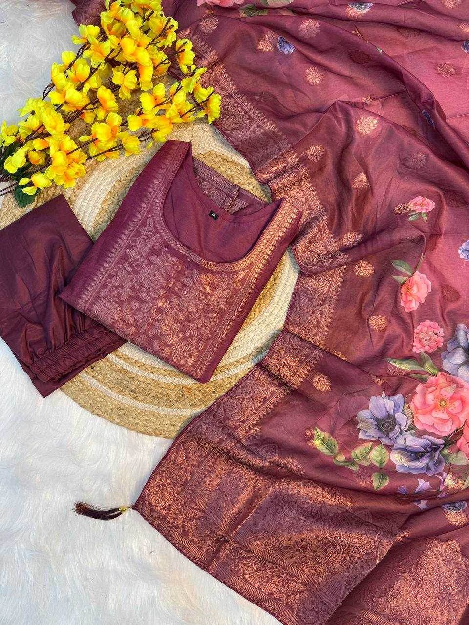 Tissue Silk Party Wear Printed Kurtis Kurti Bottom With Dupatta - MYLUXURY LANE ENTERPRISE